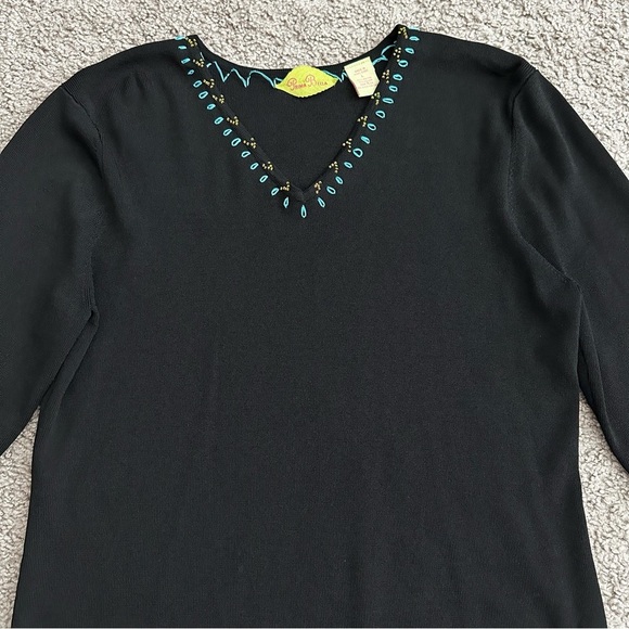 Prima Bella Black Knit Embroidered Beaded Shirt Womens L - Picture 11 of 16